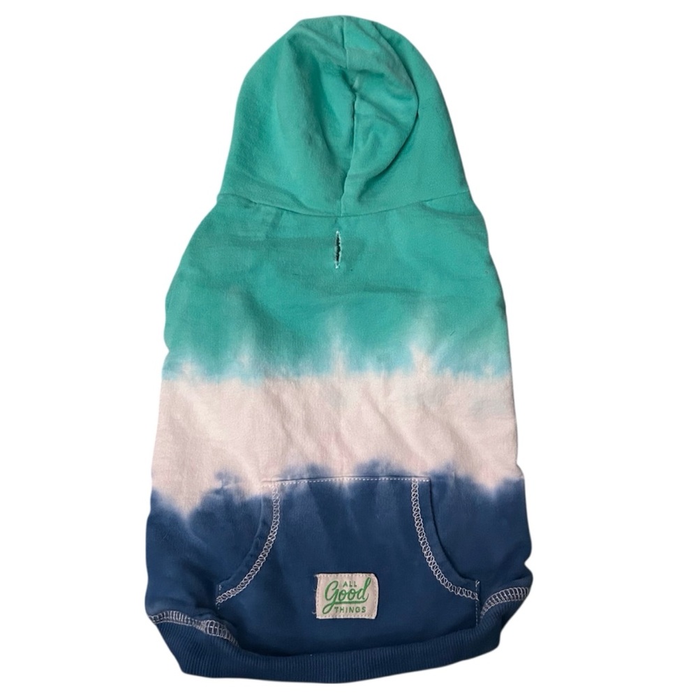 All Good Things Green Blue White Ombré Tie Dye Dog Hoodie - Small